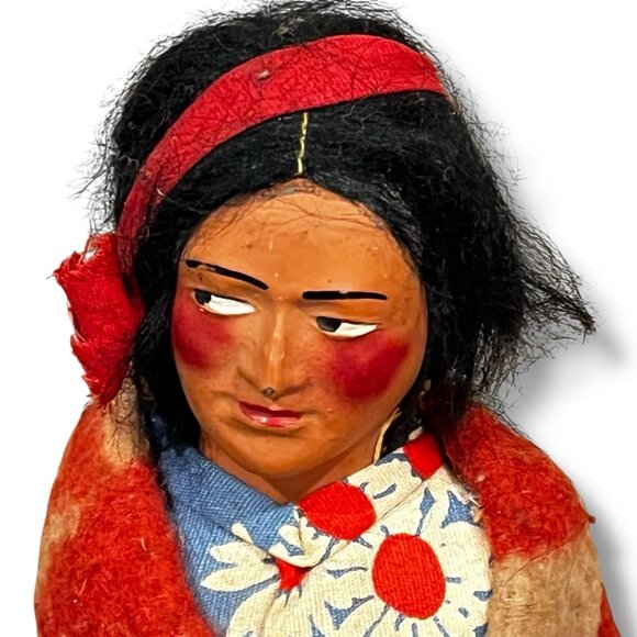 Vintage 40s Skookum Bully Good Indian Man Doll 10" Native American Foot Sticker - Picture 2 of 10